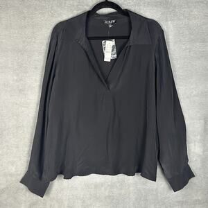 J Crew Blouse Womens Extra Large Black Long Sleeve V Neck Capsule Career Neutral